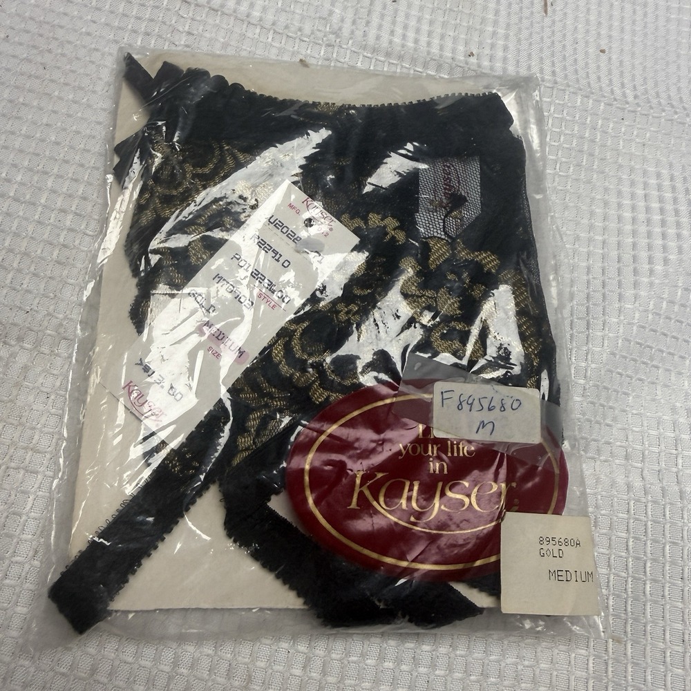 Vintage 70's Kayser Garter Belt Lingerie Coquette Black Gold Sexy M New Innocent